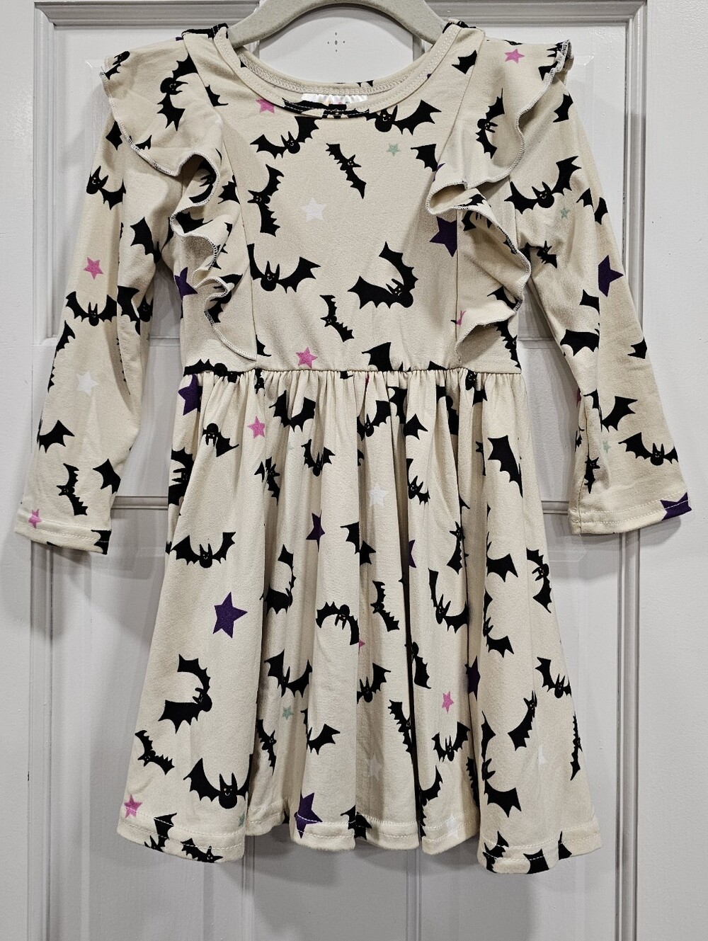 DotDotSmile Toddler Girls 2T Cream Bat & Star Print Ruffle Empire Twirl Dress